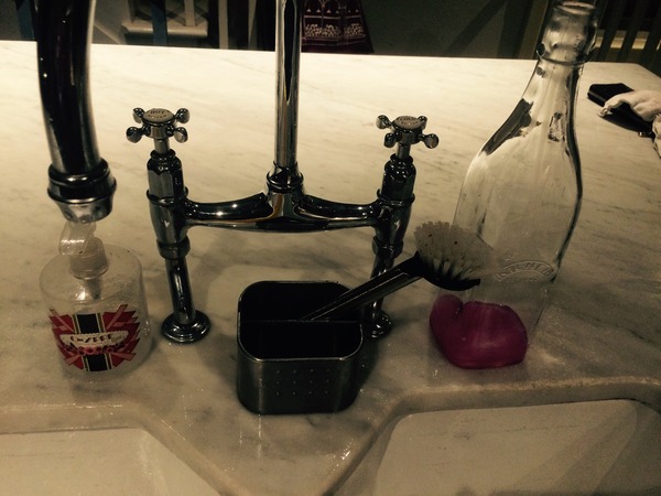 Storing toilet cleaning bottles next to the loo?