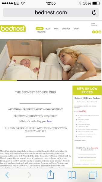 NCT ADMIT BEDNEST COT IS DANGEROUS WHEN SIDE HALF DOWN