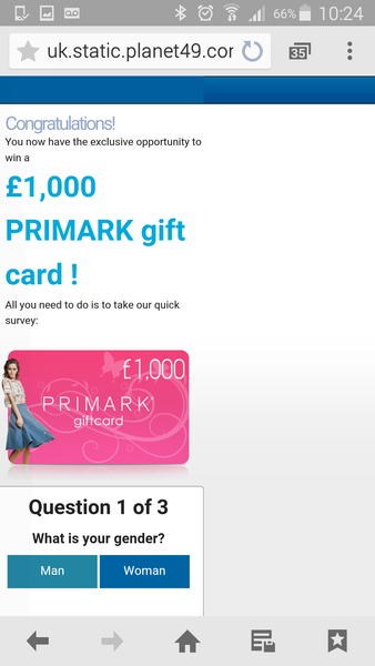 redirect to spammy looking "survey"