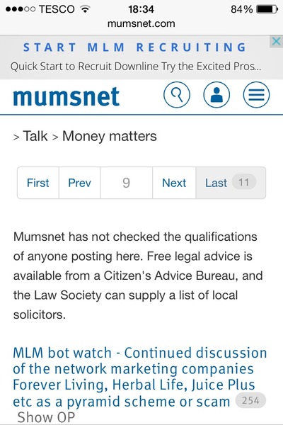MLM bot watch - Continued discussion of the network marketing companies Forever Living, Herbal Life, Juice Plus etc as a pyramid scheme or scam