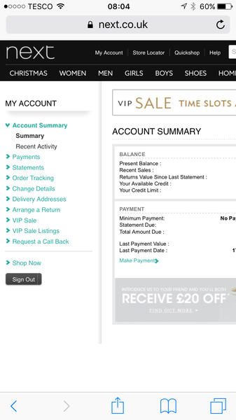 Next vip sale