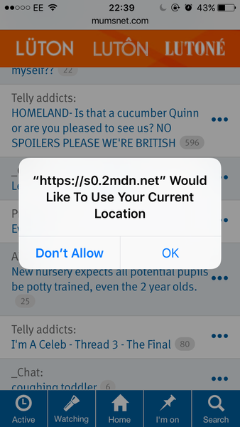 Pop up warning
