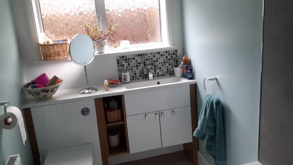Admire my bathroom splashback.....then tell me, should I tile a bit further across??
