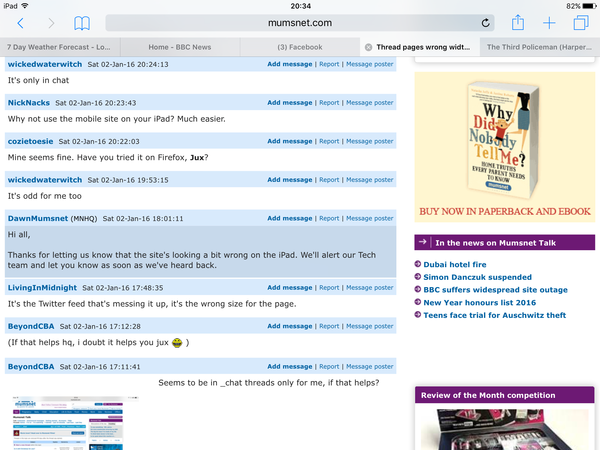 Thread pages wrong width on iPad