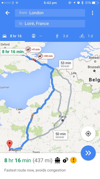 How long do you reckon it takes to get to the Loire from London by car?