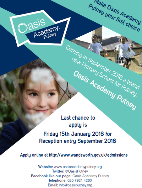 Reception admissions for Oasis Academy Putney
