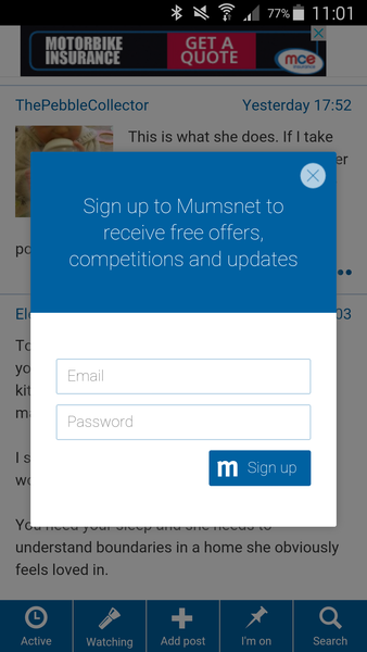 Signup popup