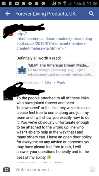 MLM BOT WATCH 8 - Lighthearted chat and posts by Eyes about Forever Living, Ariix, It Works is a church, NuSkin, Younique, as scambralambascambaralamlas