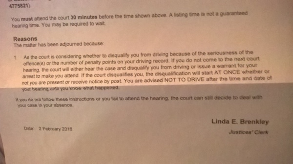 Please help me, driving disqualification, court?