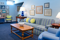 Any ideas for decorating a house with deep blue carpet?