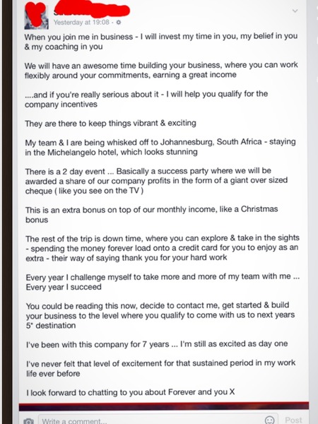Can't Stop Won't Stop - MLM Botwatch (11) Now Featuring MLMers who don't answer questions, jokes, posts by eyes, questions about Forever Living, Ariix, Itworks, Younique etc as scambralamas978