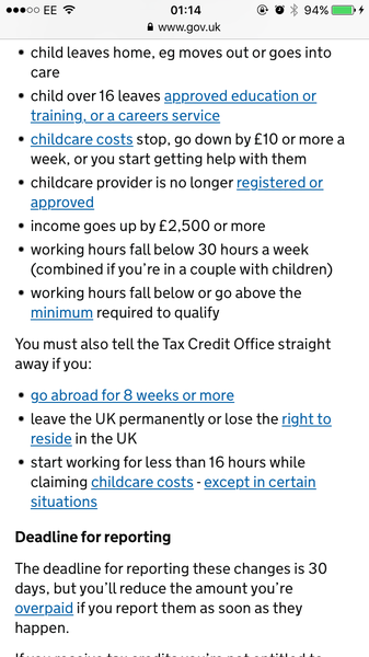 tax credits when child is in care
