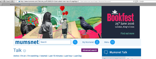 Giant advert over top of page