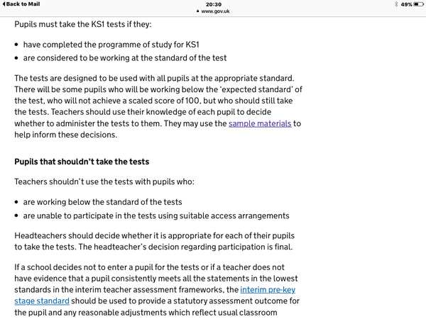 Y2 child not being entered for SATS