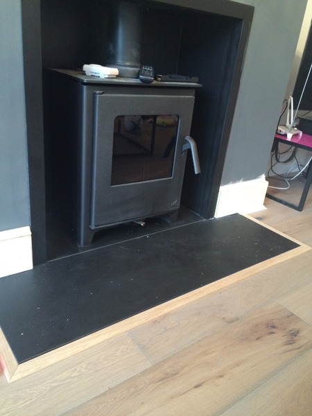Edging for flooring around fireplace