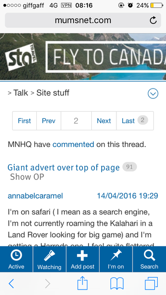Giant advert over top of page