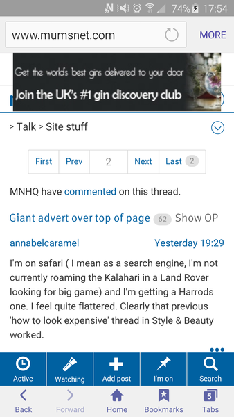 Giant advert over top of page