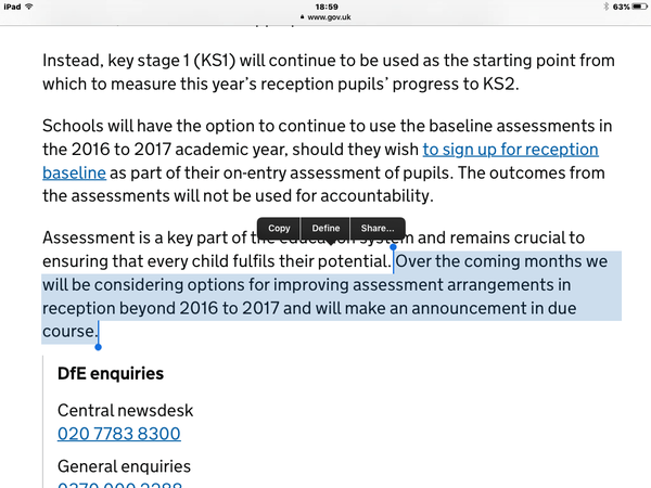 Reception baseline scrapped by Gov. Does this government know what it is doing?