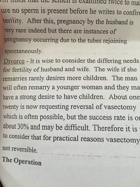aibu to think this vasectomy advice is a bit off?