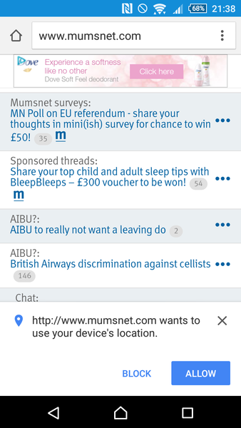 Why does mumsnet.com suddenly want to use my device's location?