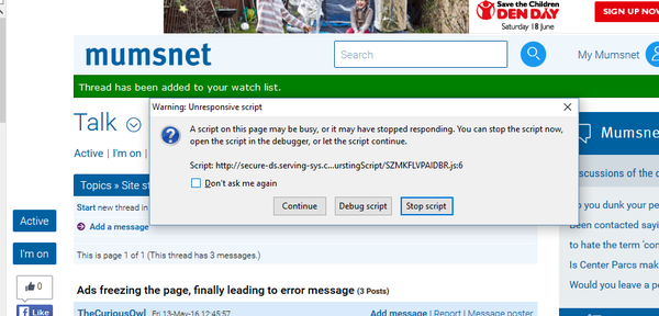Ads freezing the page, finally leading to error message