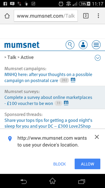 Why does mumsnet.com suddenly want to use my device's location?