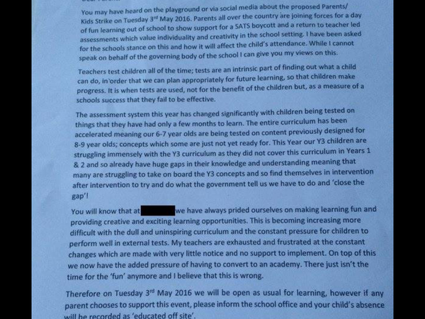Parents support teachers - Boycott Sats - Kids' Strike May 3rd