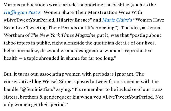 To not stop saying that menstruation is a women's issue?