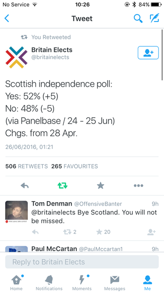 To ask how Scottish Indyref1 NO voters are feeling about it today?