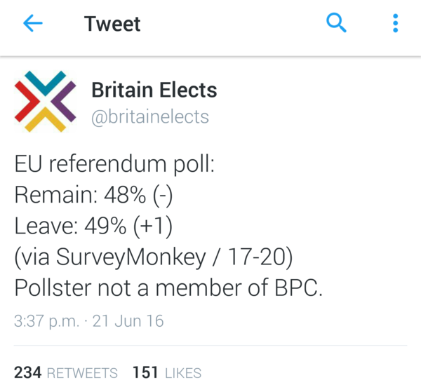 What do you THINK the final result will be on Thursday? (As opposed to what you want to happen)