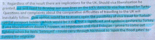 Secret government cables leak in full showing government to give Turkey visa free access to the UK