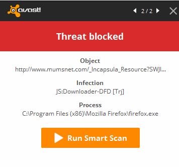 Avast detects and blocks a threat every time I open a page on MN