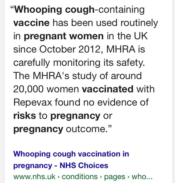 To be worried about Whooping Cough having declined the preg vaccine?!