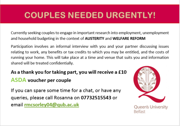 Recruiting couples for research project at QUB