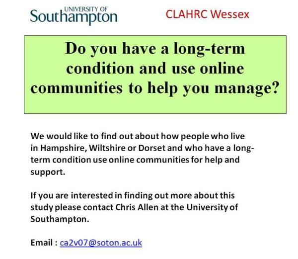 Research into online communities and long-term conditions