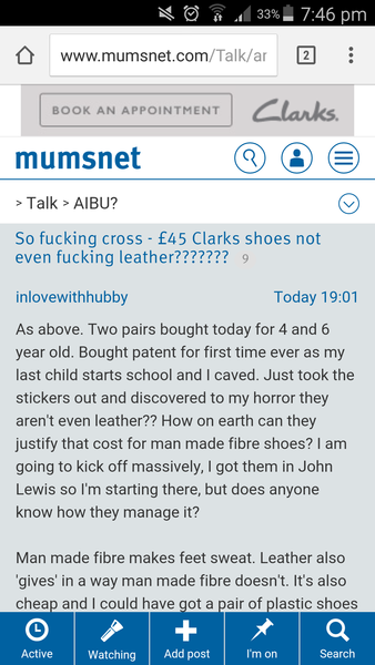 So fucking cross - £45 Clarks shoes not even fucking leather???????
