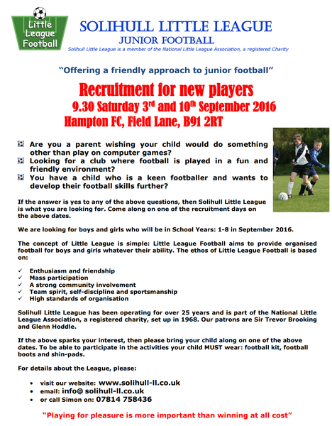 Solihull football for boys and girls aged between 5 & 13