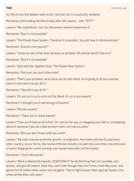 To wish Theresa May would just say sod it we're staying in the EU because ...