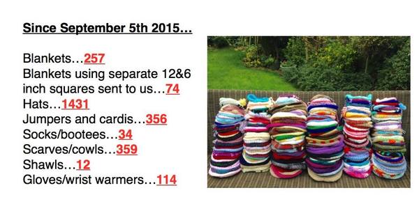 Woolly Hugs. Our Project to help refugees continues. One square, one blanket, a pair of gloves, one warm hat, one step at a time, really every little thing will help. All support welcome.
