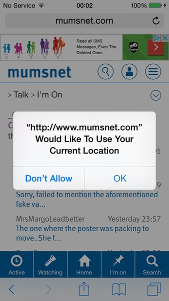 "Mumsnet would like your location" box popping up