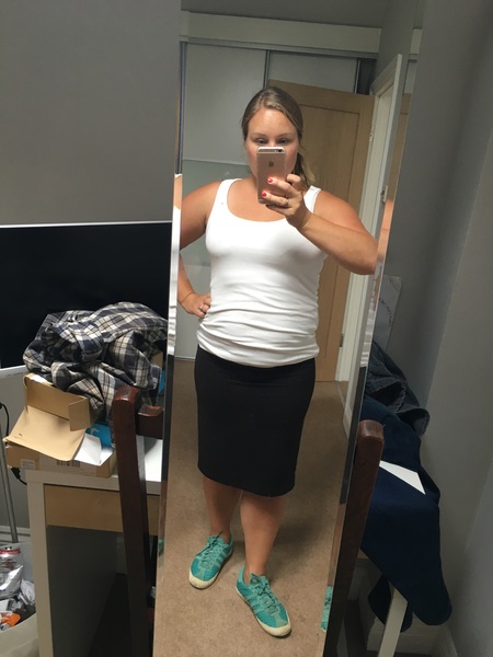 Casual styling a black tube skirt