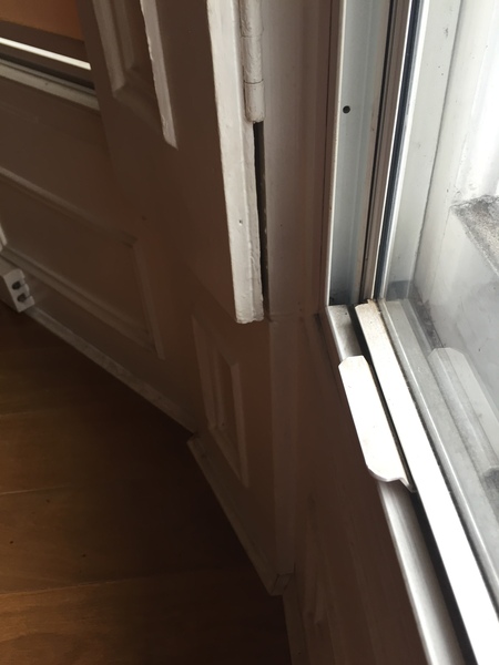 Need some help with a scratch in floor and weird bay window double glazing