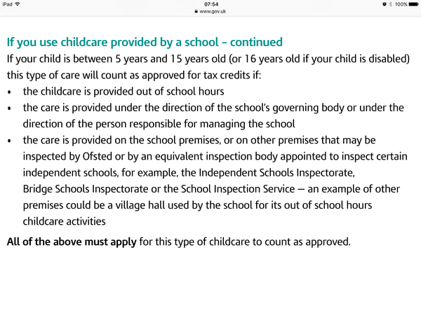 After school care at independent school &a tax credits