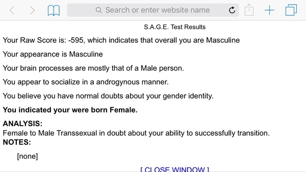 (Yes it's a trans thread! Don't click if you're gonna whinge) The SAGE test.