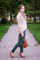 What colour top with forest green jeans?