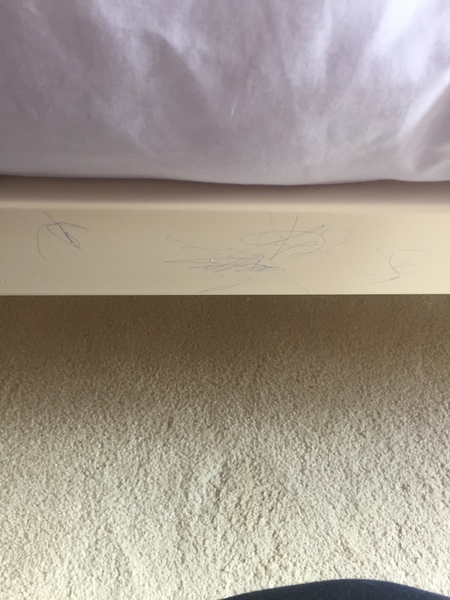 Biro on metal bed frame pic included