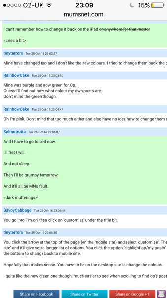 To have no idea how my customised OP posts have turned peach when they used to be green?