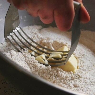 Rubbing flour and butter together
