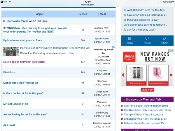 Native ads on Mumsnet Talk topics