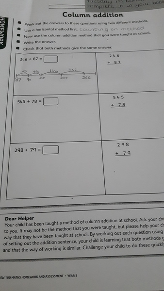 Horizontal addition. Counting on method.